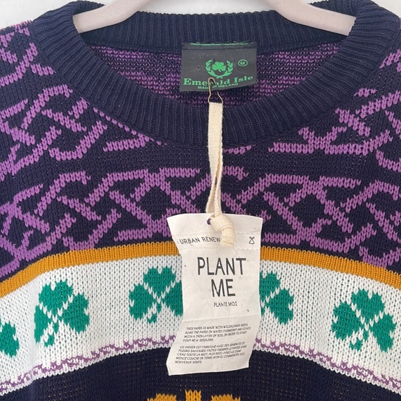 Emerald Isle Crew Neck Sweater M Blue Shamrock Knit Irish Claddagh St Patrick's - Picture 2 of 9